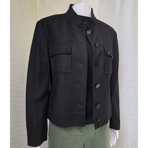 TALBOTS Short Military Style Jacket Size 8 Nehru Collar Fine Wool